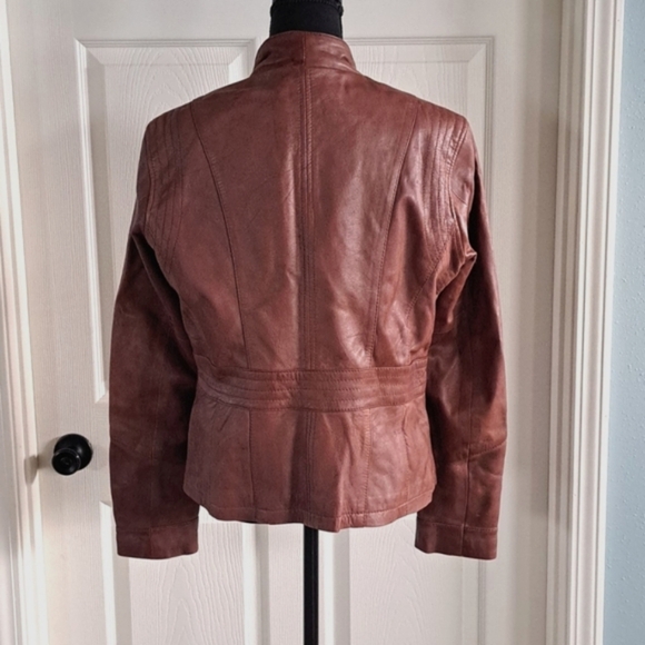 Wilson Leather Soft Lightweight Zip up Biker Moto Brown Structured Jacket - Picture 5 of 11